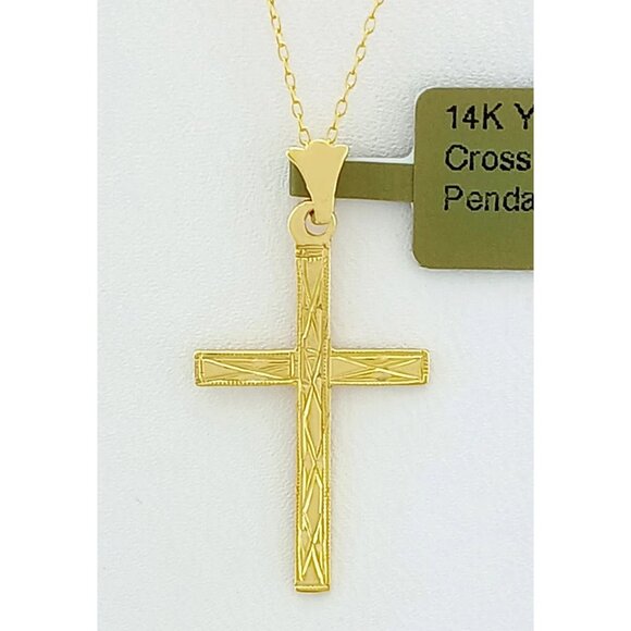 Cross Pendant Solid 14k Yellow Gold - Picture 1 of 5